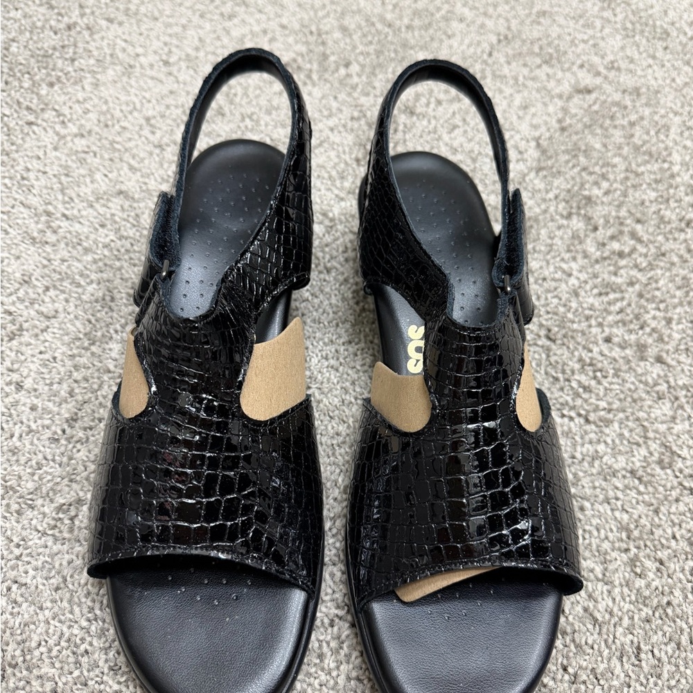 SAS Ultra Comfy Black Croc-Patterned Women's Sandals